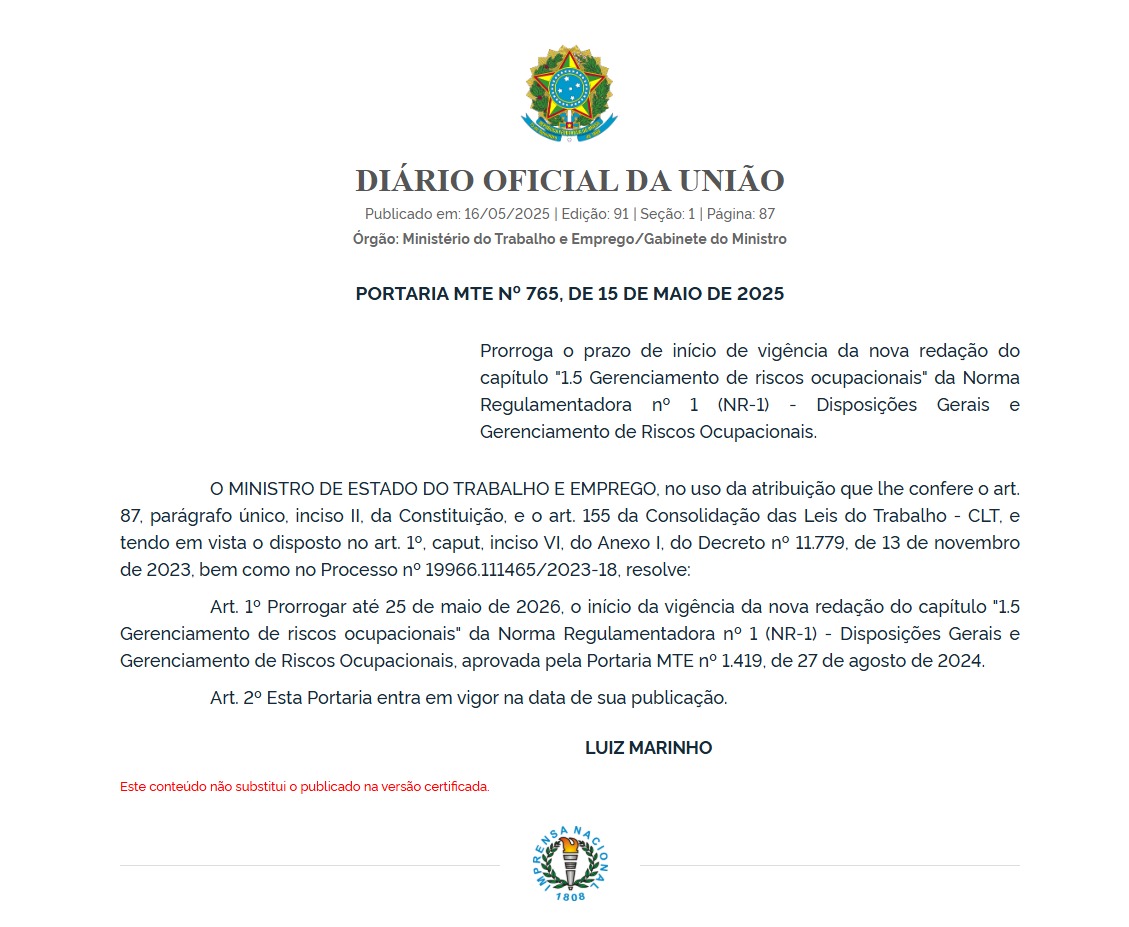 NR-1 adiada para 2026